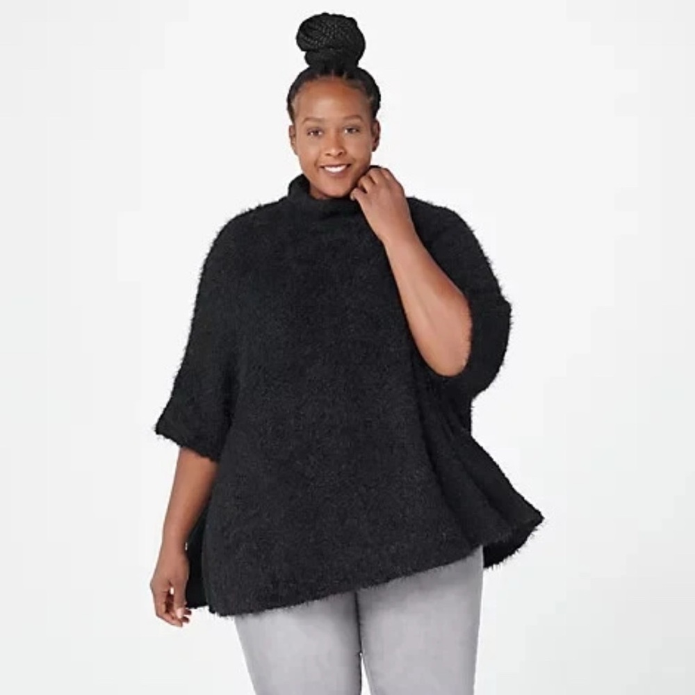 G.I.L.I Black Pop Over Mock neck Sweater Tunic Women’s Size XL/1X NWT